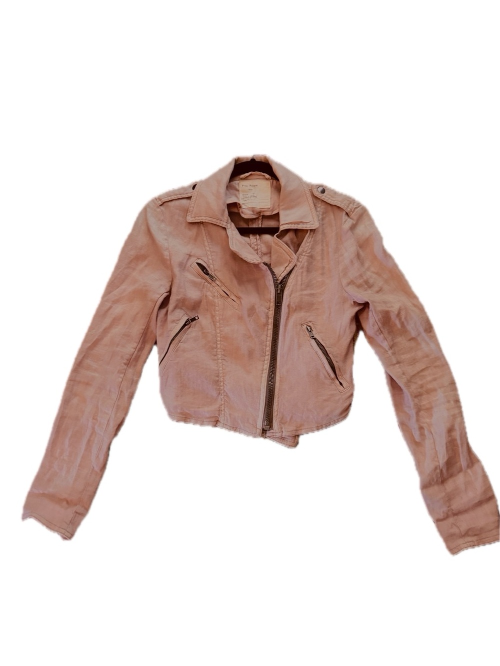 Free People Light Pink Linen Moto Jacket